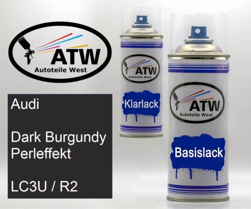 Audi, Dark Burgundy Perleffekt, LC3U / R2: 400ml Sprühdose + 400ml Klarlack - Set, von ATW Autoteile West.